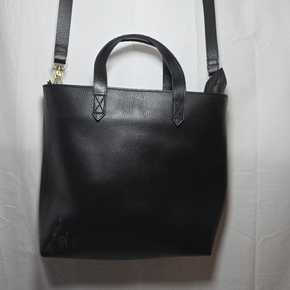 NWT Madewell Black Cow Leather Zip Top Transport Crossbody Bag Top Handle Purse - Picture 4 of 15